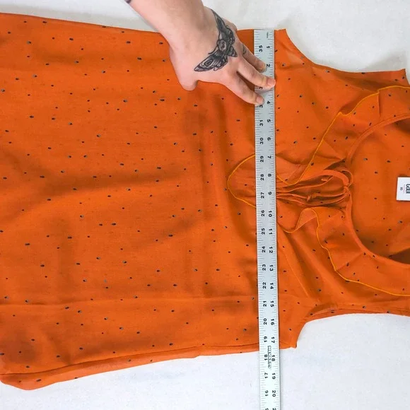 Cabi Orange Ruffle Neck Sleeveless Blouse Womens XS Polka Dot Tie Neck Top - Picture 7 of 9